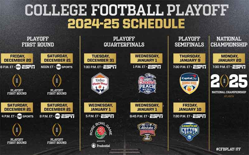 Schedule announced for CFP 2024-25 playoffs